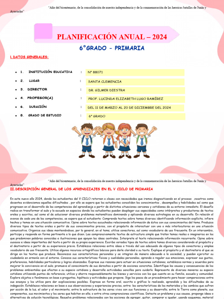 Planificación Anual 6to Grado 2024 | PDF | Números | Decimal