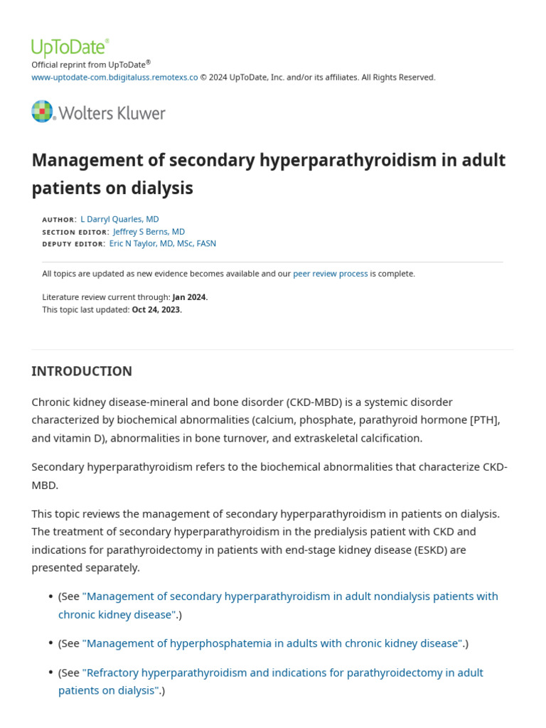 Management of Secondary Hyperparathyroidism in Adult Patients On ...