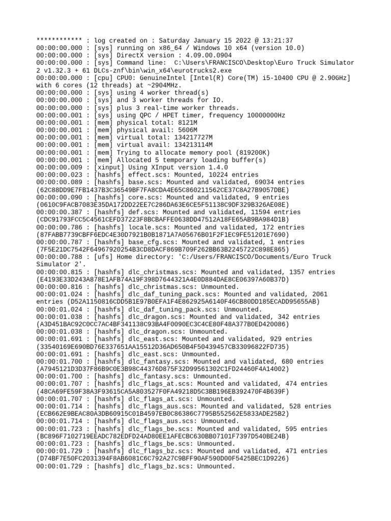 Euro Truck Simulator Log | PDF | Thread (Computing) | System Software