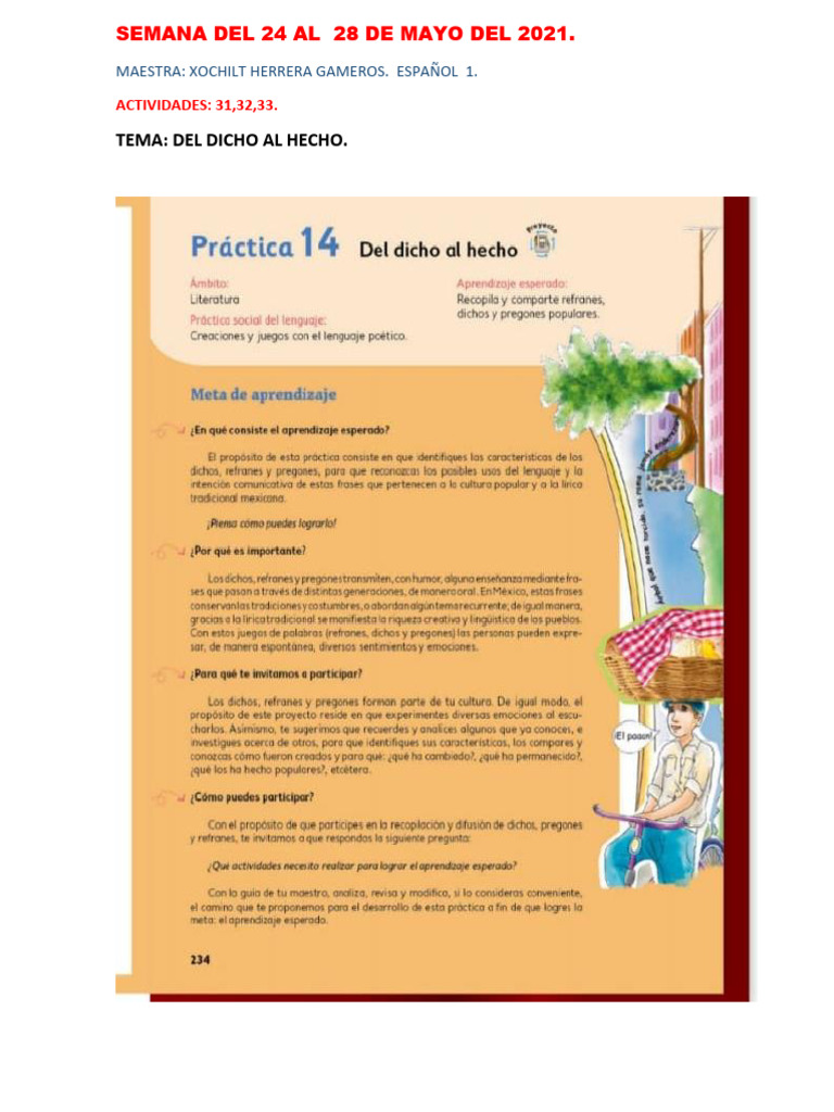 Semana Del 24 Al 28 de Mayo Del 2021-Primero | PDF