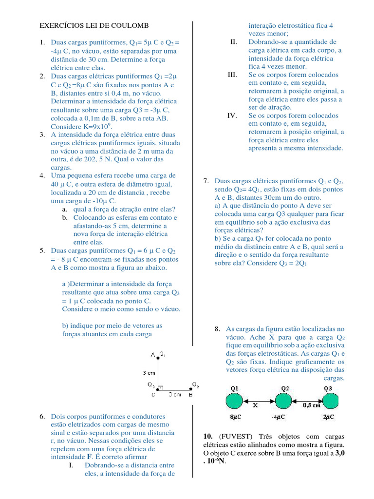 Exercícios Resolvidos de Lei de Coulomb | PDF | Eletricidade | Carga ...