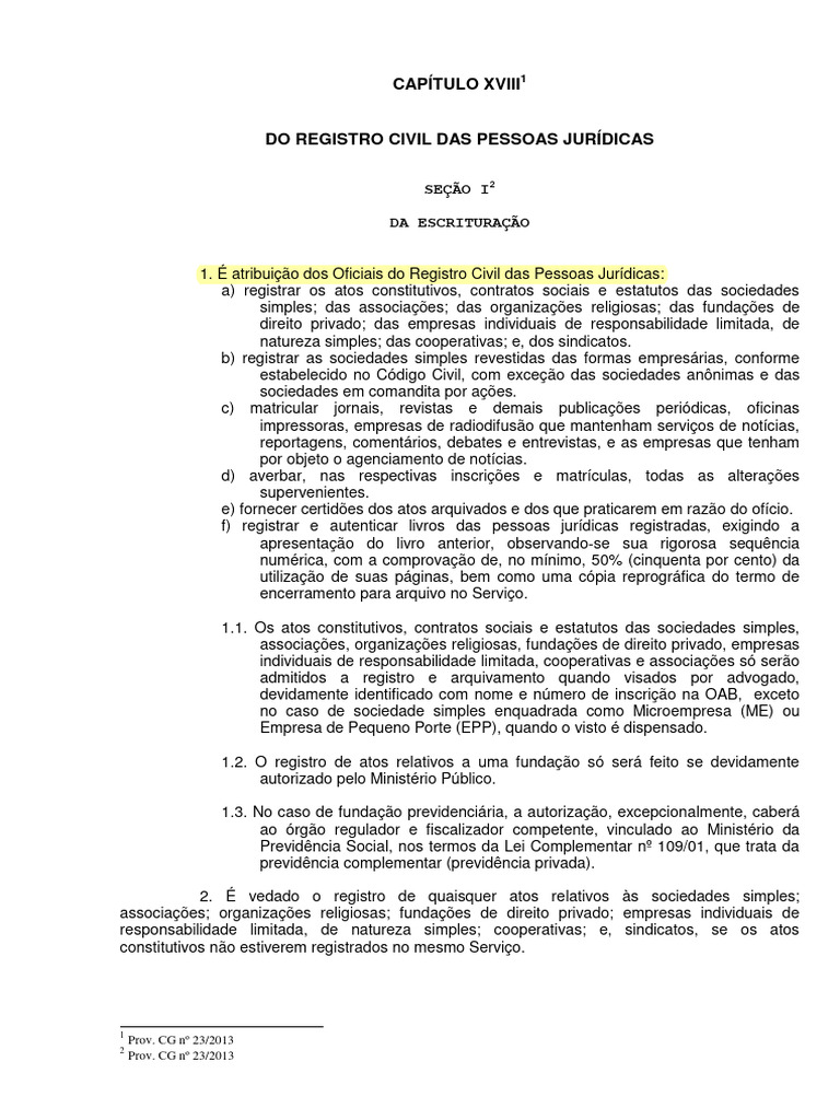 Registro Civil de Pessoas Jurídicas | PDF | Domicílio (jurídico) | Justiça