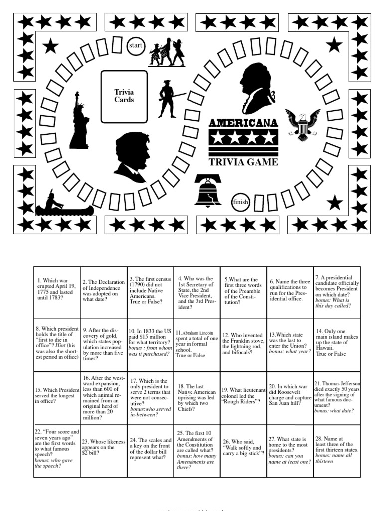 Americana Trivia Game | PDF | United States Declaration Of Independence