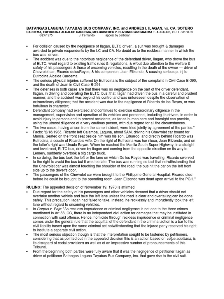 BLTB Bus Accident Negligence Case | PDF | Negligence | Traffic Collision
