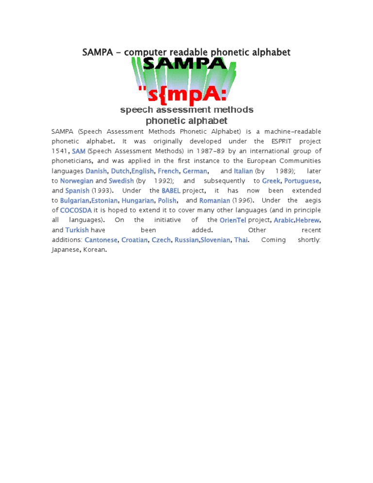 SAMPA: Phonetic Alphabet for Linguists | PDF | Language Arts ...