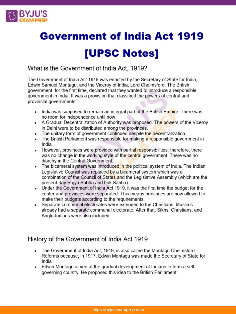 government of india act 1919 upsc mains