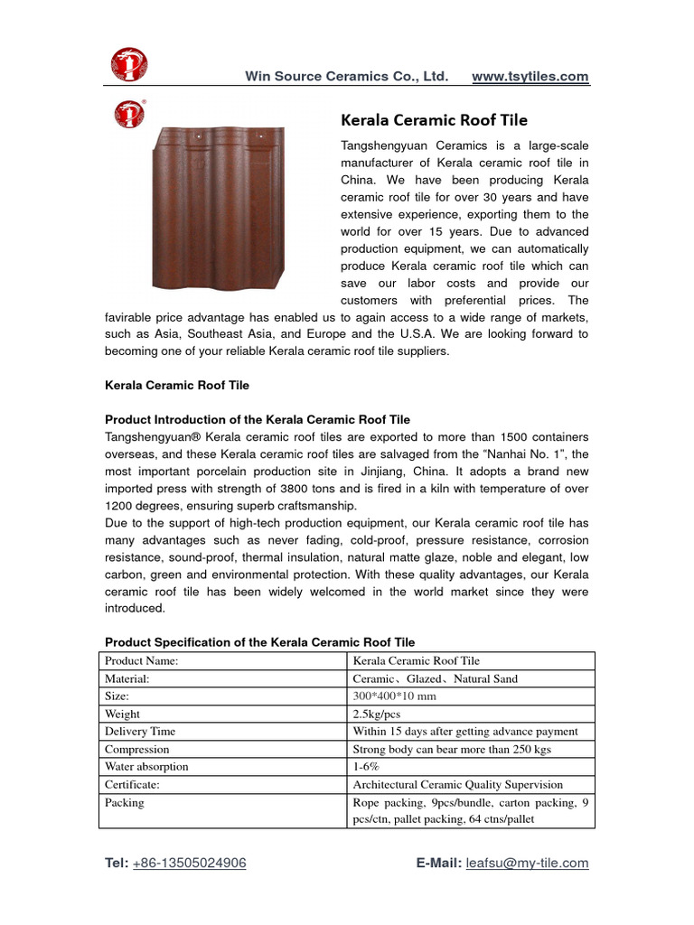Kerala Ceramic Roof Tile Overview | PDF | Tile | Ceramics