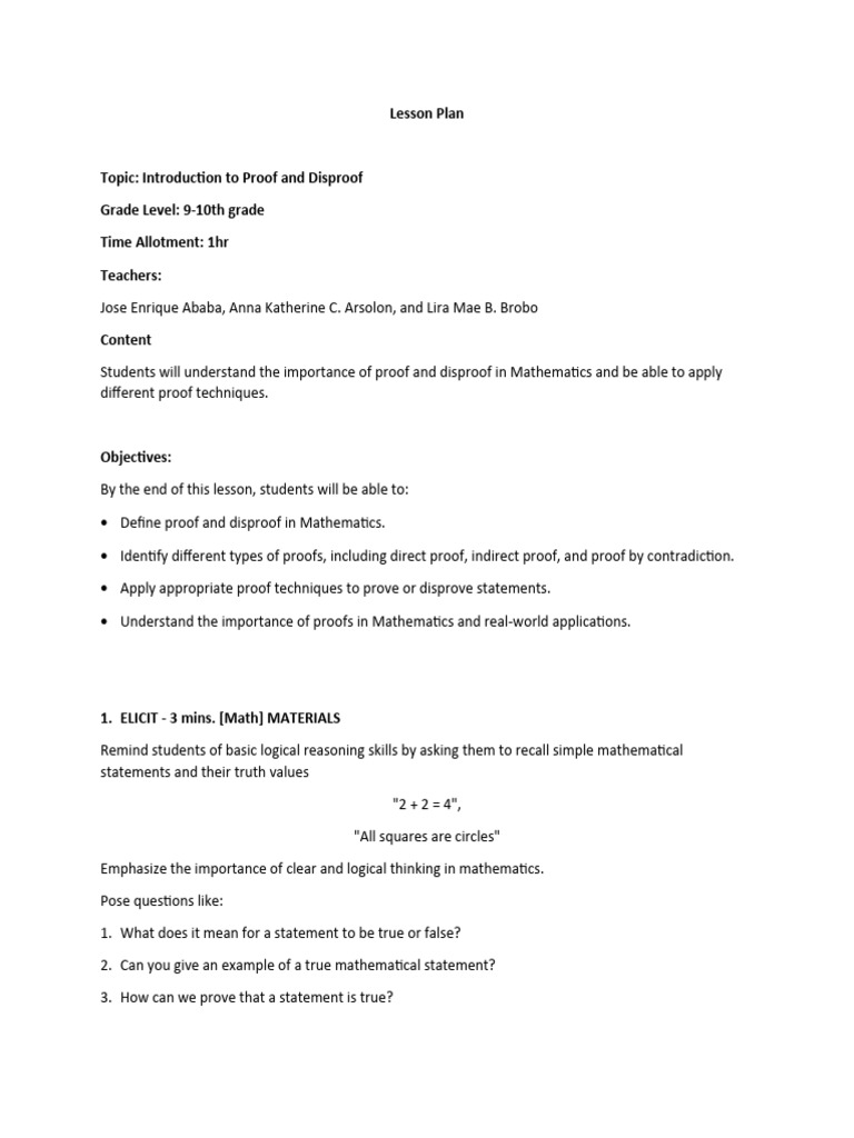 7e's Lesson Plan (GROUP 1) | PDF | Mathematical Proof | Mathematics