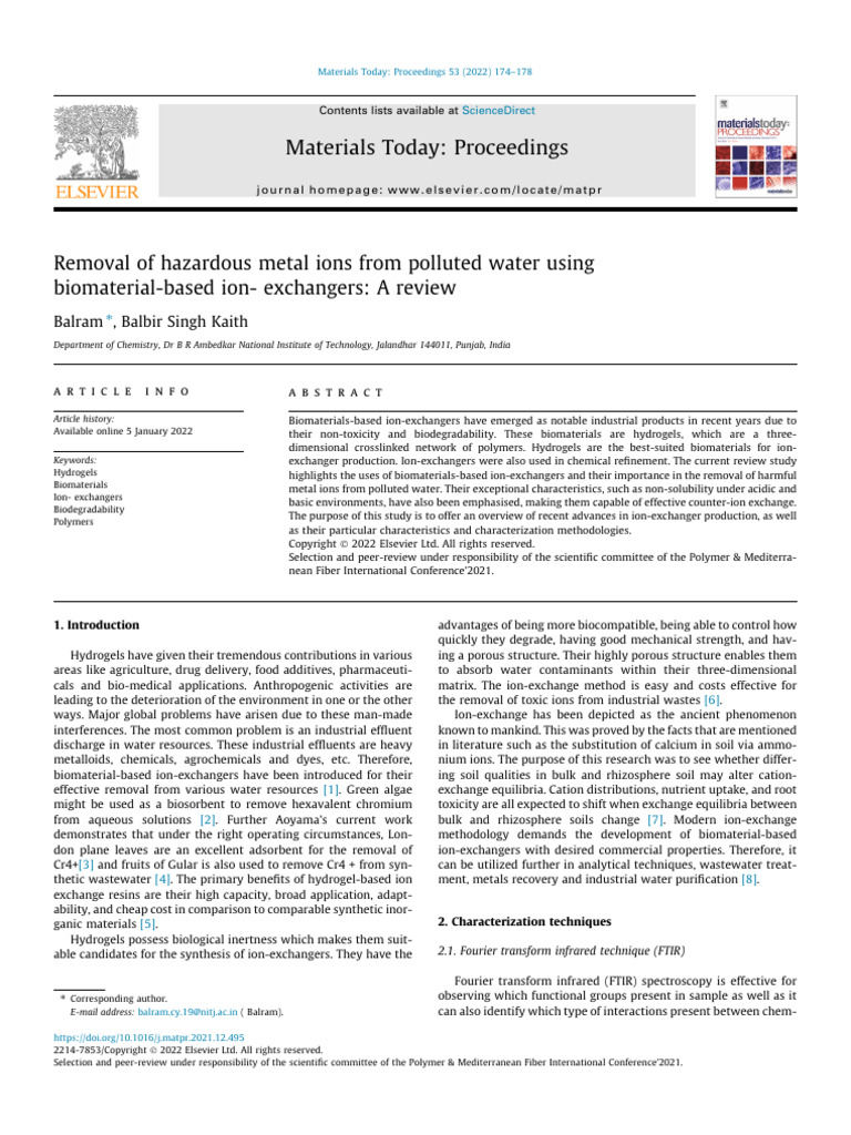 Image showcasing Removal of hazardous metal ions from polluted water using biomaterial ...