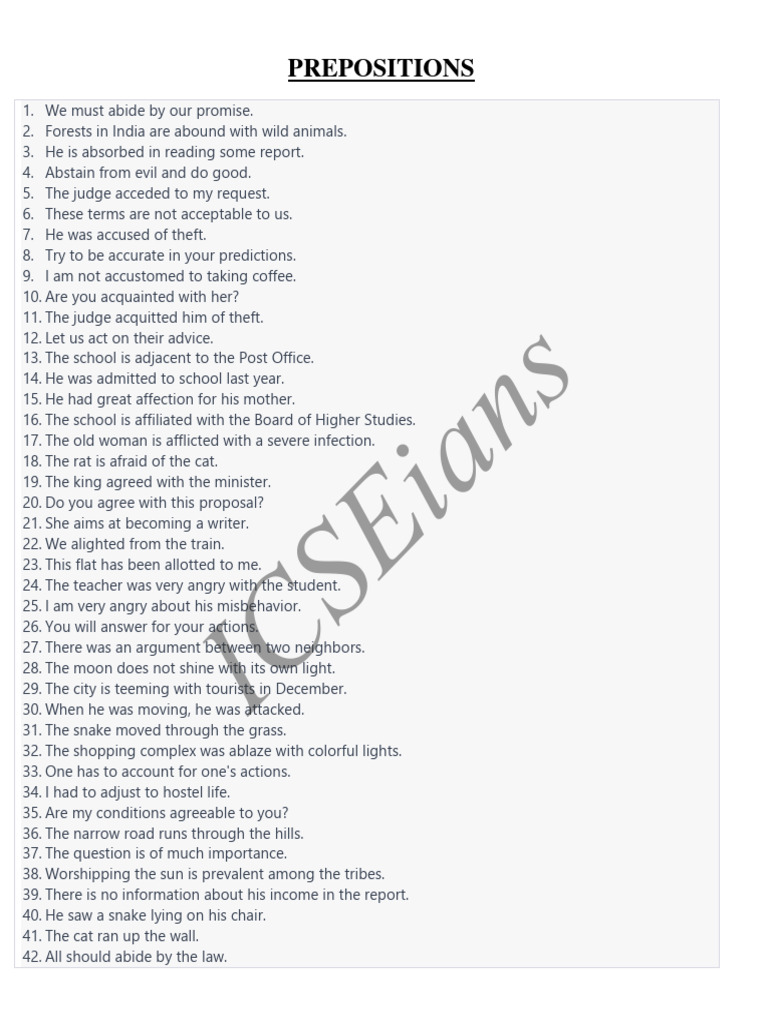 Prepositions Exercises with Answers | PDF
