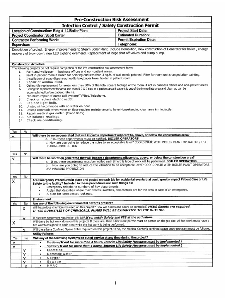 Pre Construction Risk Assessment Form | PDF