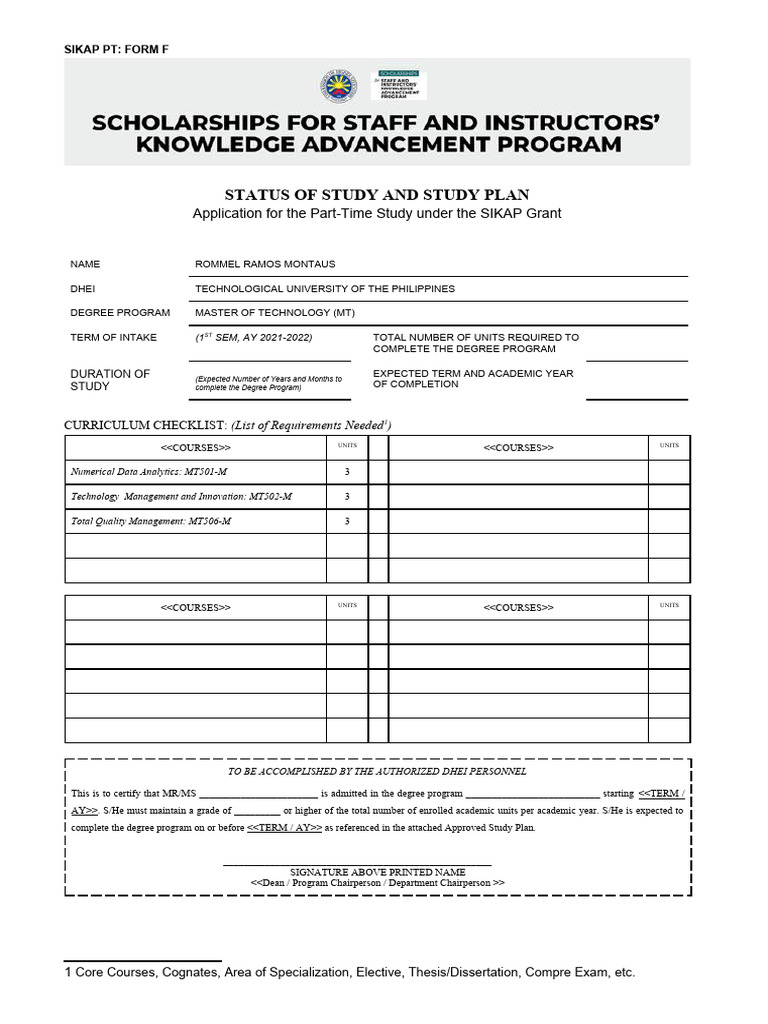 (PART-TIME) Status of Study | PDF | Thesis | Academic Term