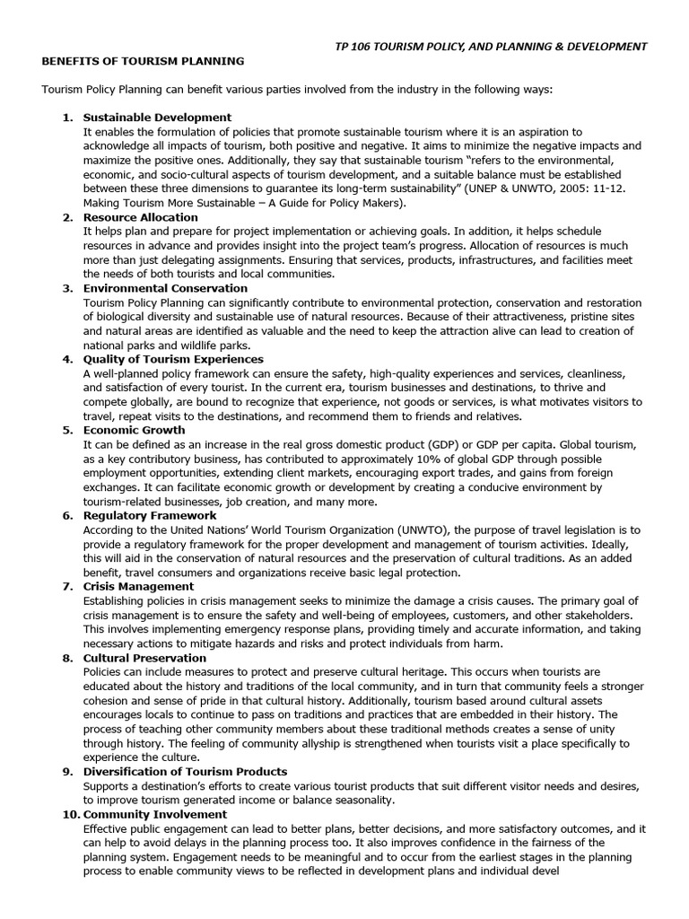 Benefits of tourism planning pdf tourism sustainability