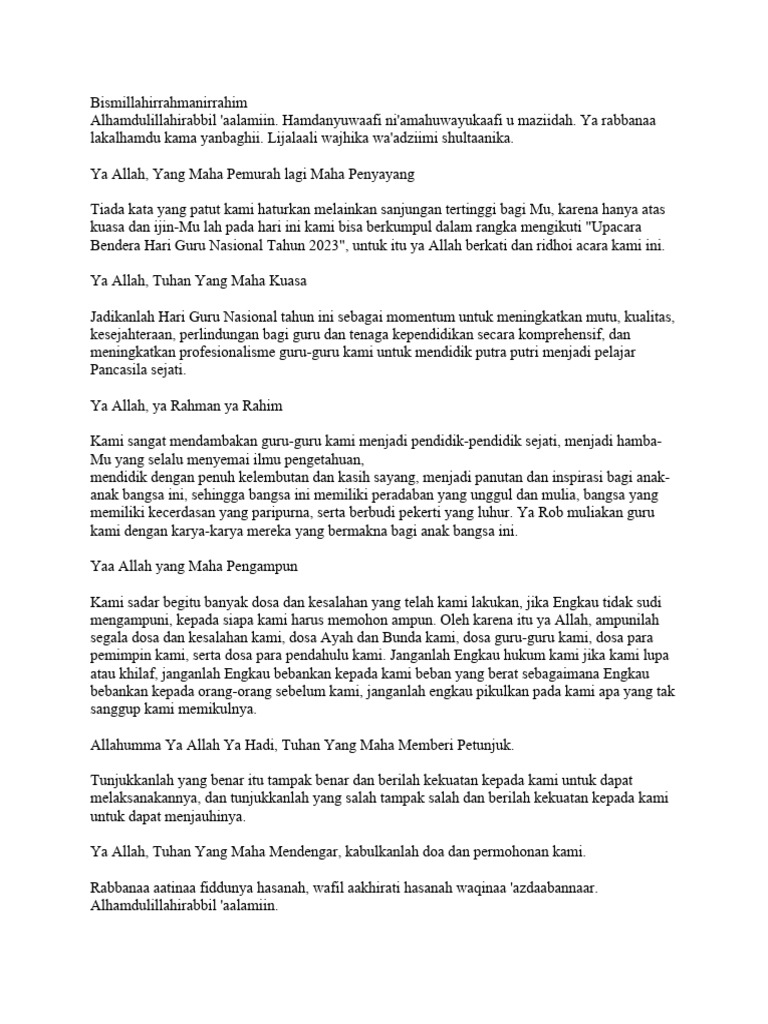 Teks Doa Upacara Bendera Hari Guru Pdf
