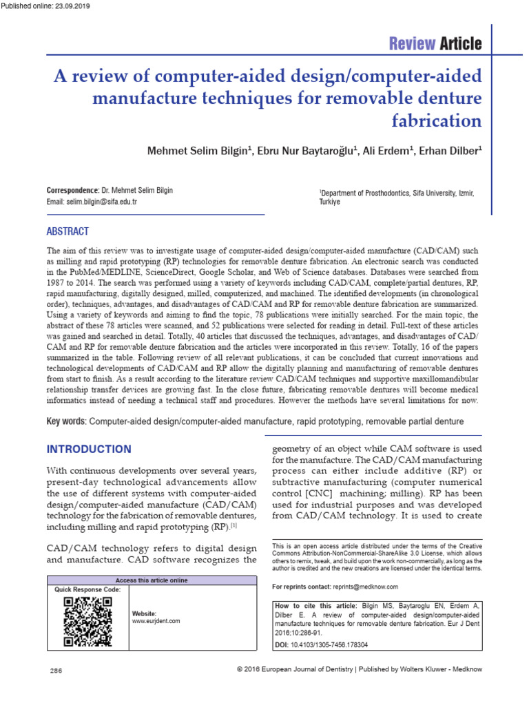 CAD/CAM Techniques for Denture Fabrication | PDF | Dentistry Branches ...