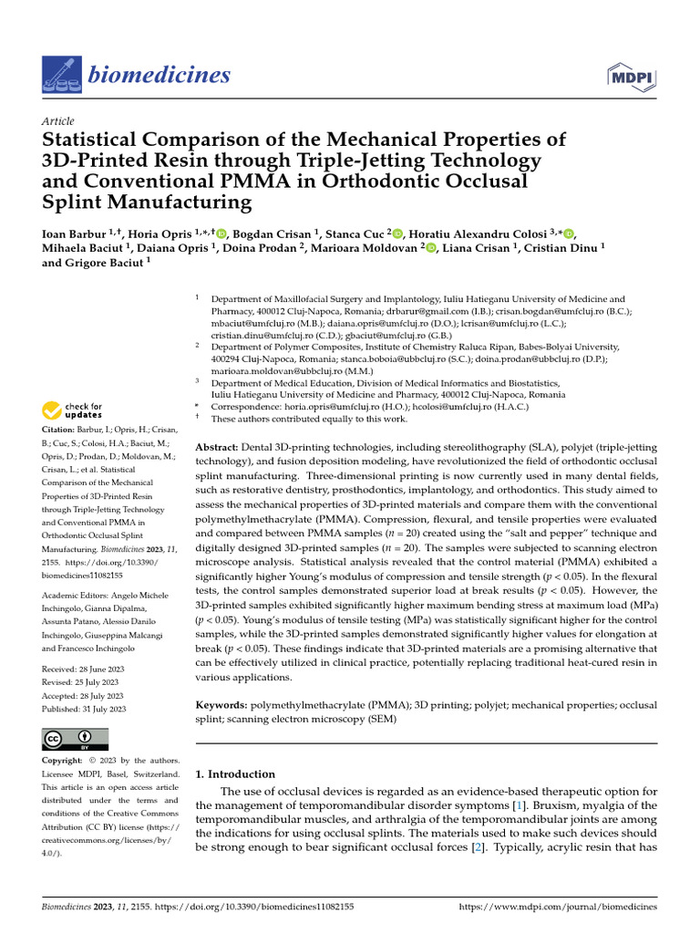 Barbur2023 Statistical Comparison of The Mechanical Properties of 3d | PDF