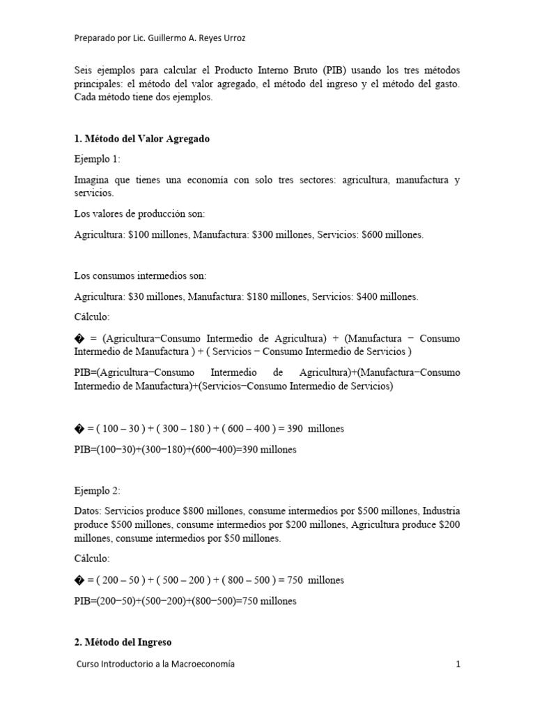 Ejemplos de Cálculo del PIB | PDF | Producto Interno Bruto | Inversiones