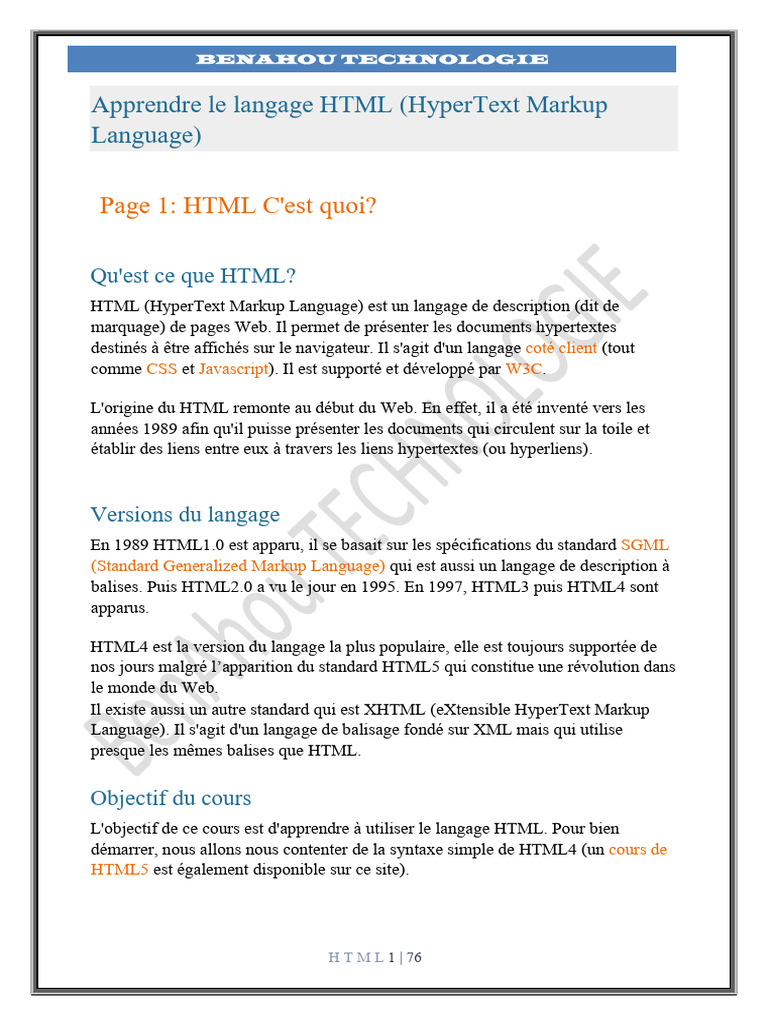 Cours HTML | PDF | Html | Langage de balisage