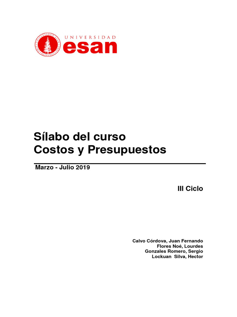 Sílabo del Curso de Costos y Presupuestos | PDF | Presupuesto ...
