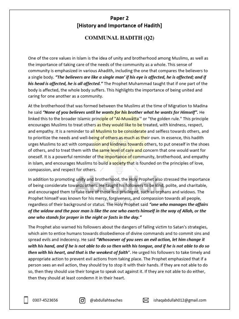 Hadith on Individual and Community Values | PDF | Hadith | Muhammad