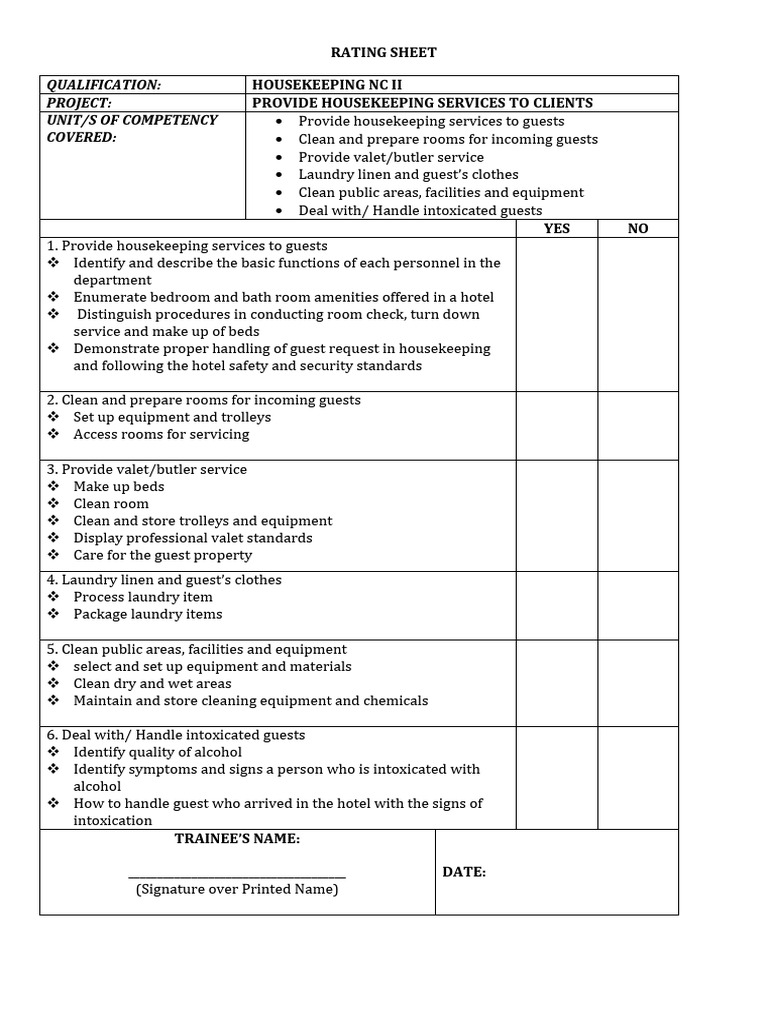 Housekeeping evaluation | PDF