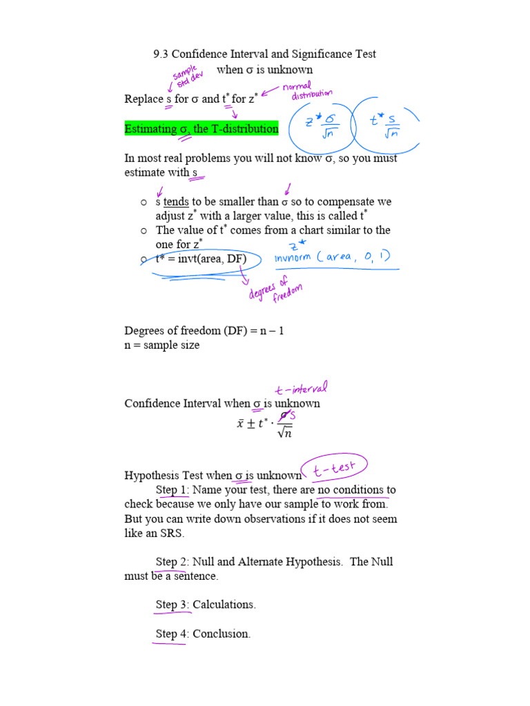 9.3 Notes | PDF | Null Hypothesis | Statistical Hypothesis Testing
