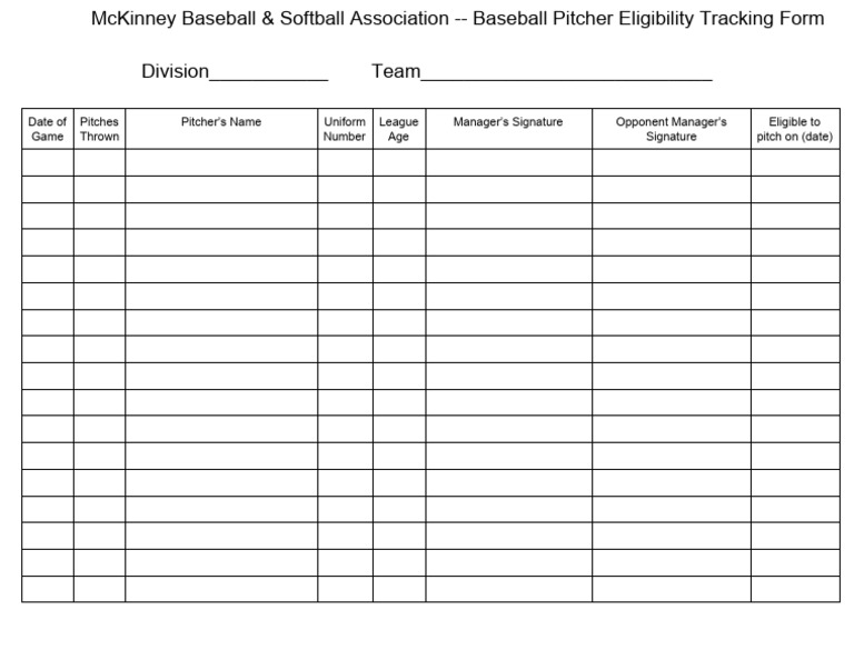 Baseball Pitcher Eligibility Tracking Form | PDF