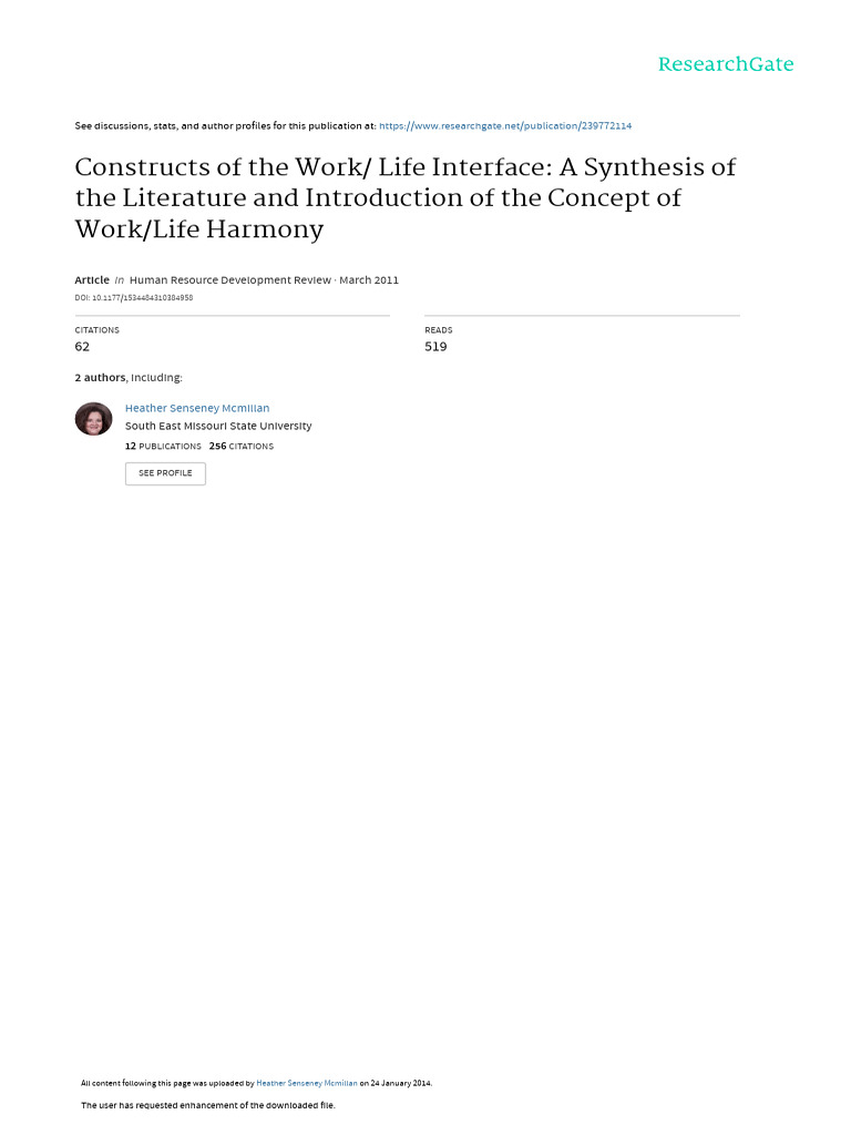 04F McMillan Et Al 2011 HRDR Work Life Interface | PDF | Human Resource ...