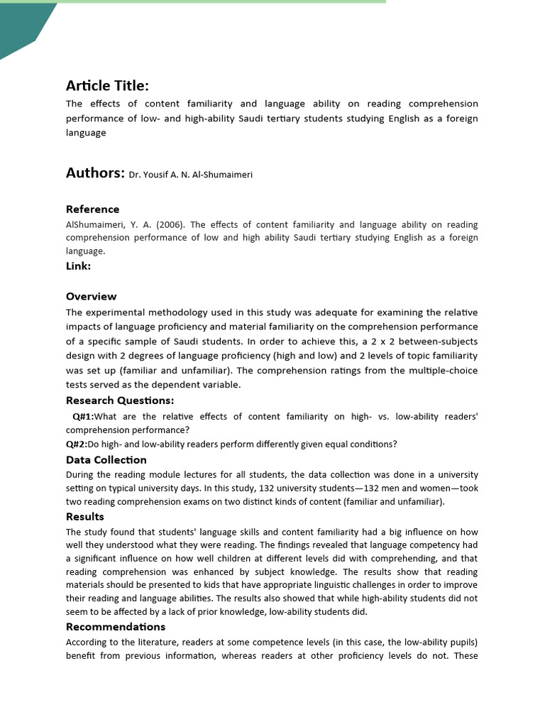 Language Ability and Reading Comprehension | PDF | Reading ...