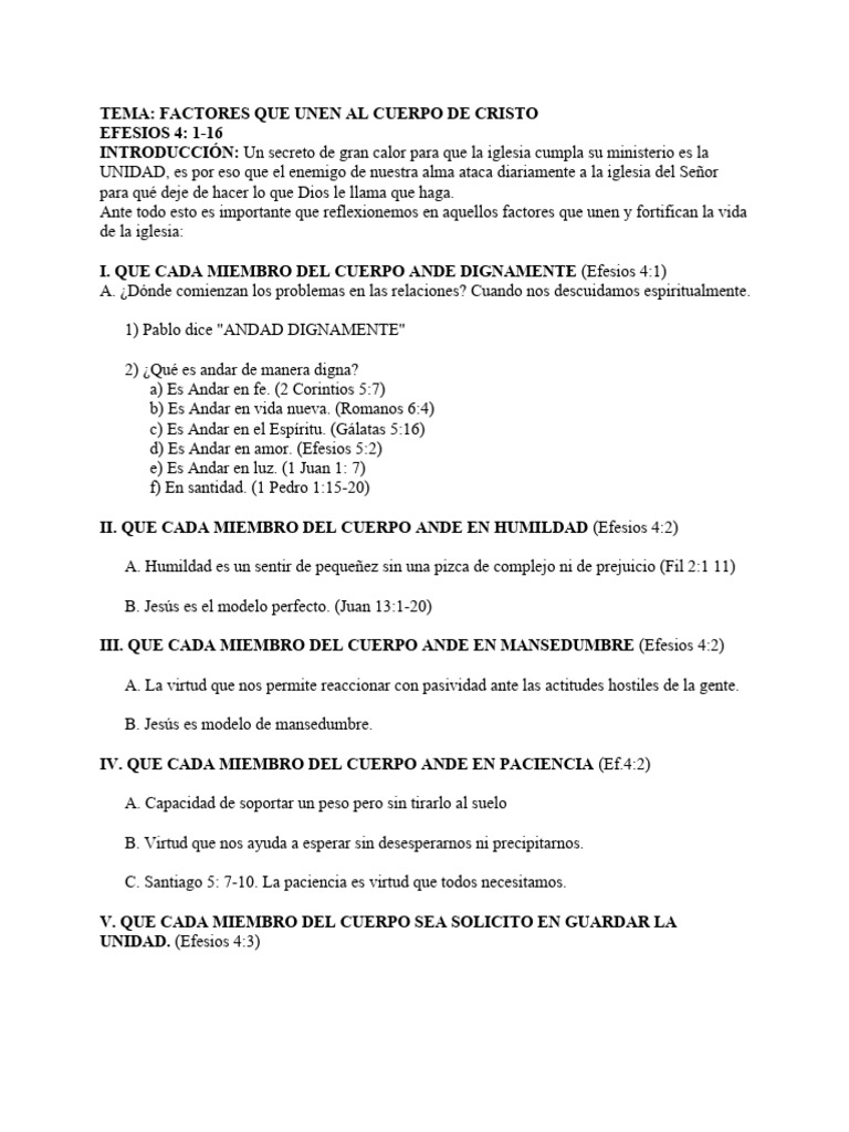 Factores de Unidad en el Cuerpo de Cristo | PDF | Cristo (título) | Jesús