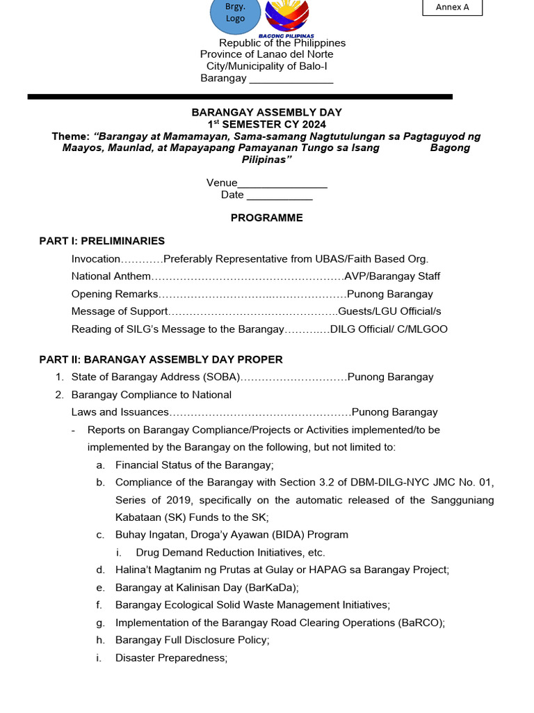 Barangay Assembly Day Program 2024 | PDF