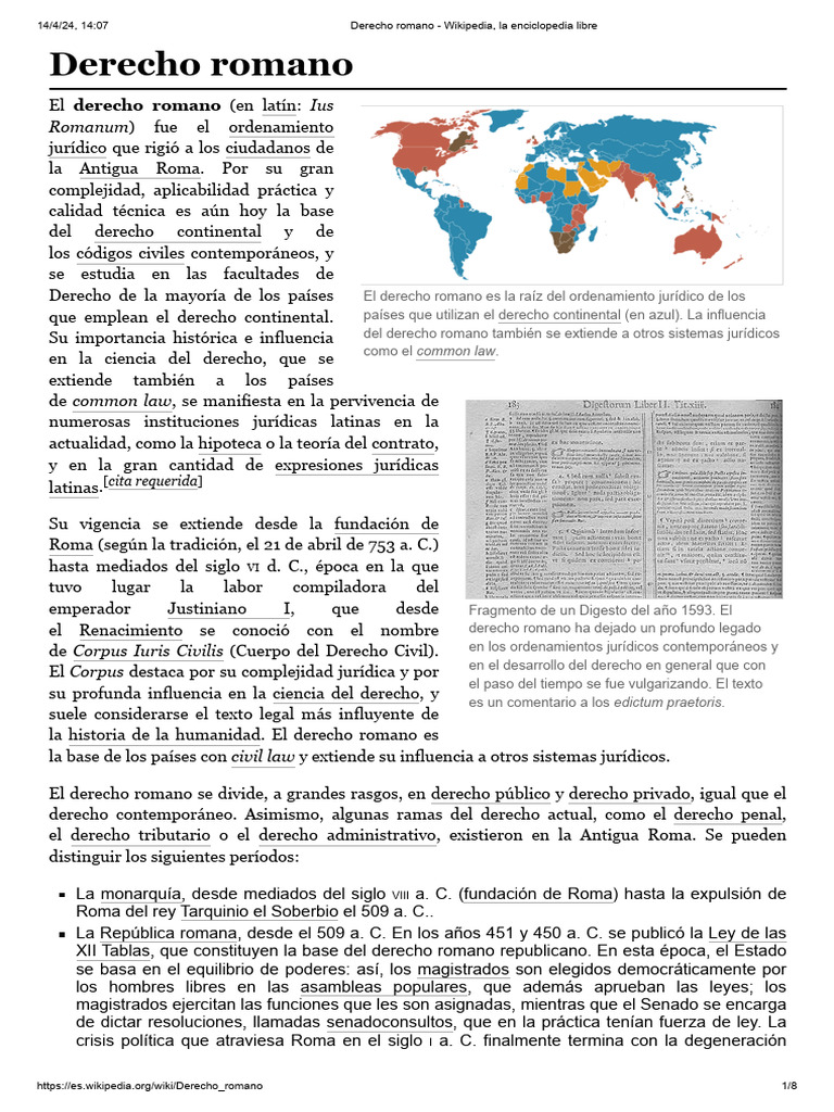 Derecho Romano - Wikipedia, La Enciclopedia Libre | PDF | Ley romana