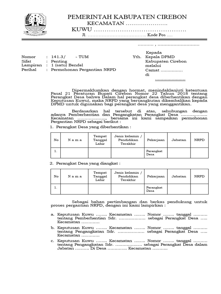 Permohonan Pergantian NRPD Perangkat Desa | PDF