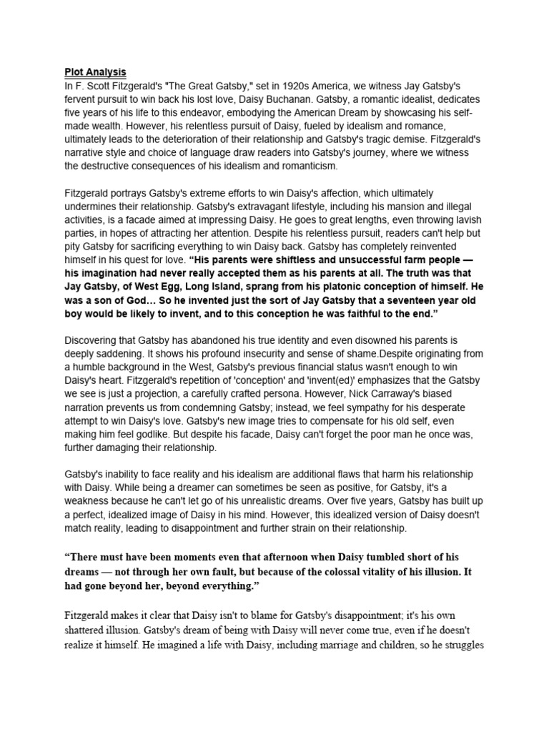 Gatsby's Idealism and Tragic Pursuit | PDF | The Great Gatsby | Narration