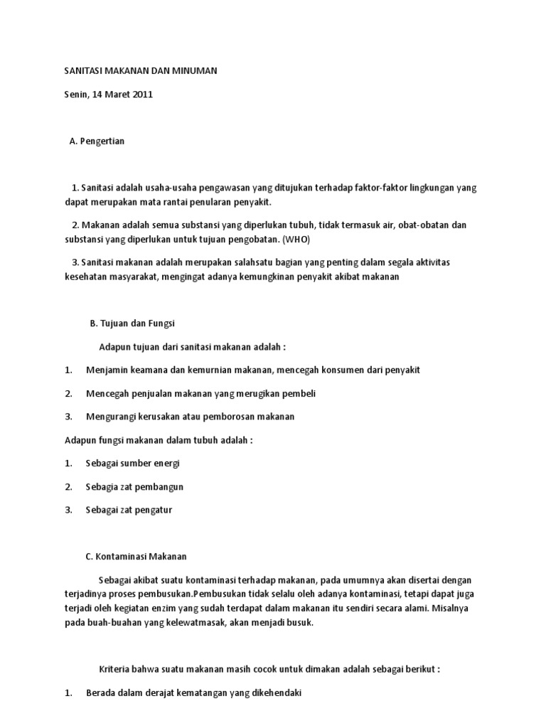 Sanitasi Makanan Dan Minuman