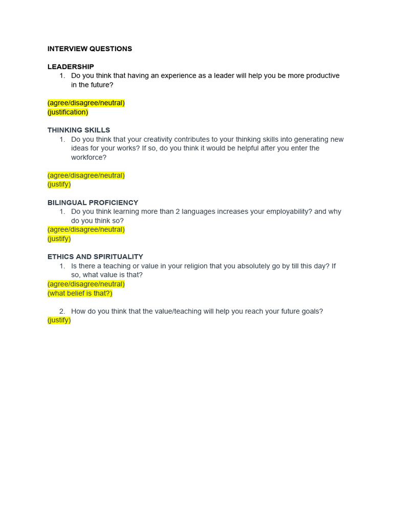 Essential Interview Questions Guide | PDF | Career & Growth