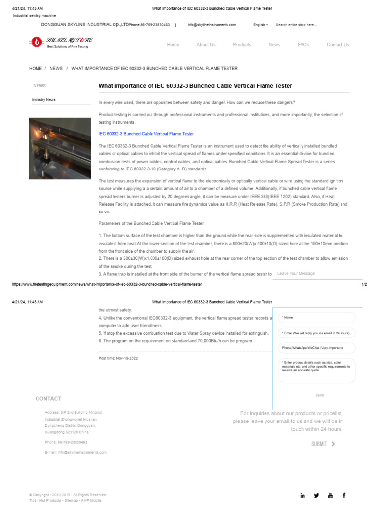 What Importance Of Iec 60332 3 Bunched Cable Vertical Flame Tester