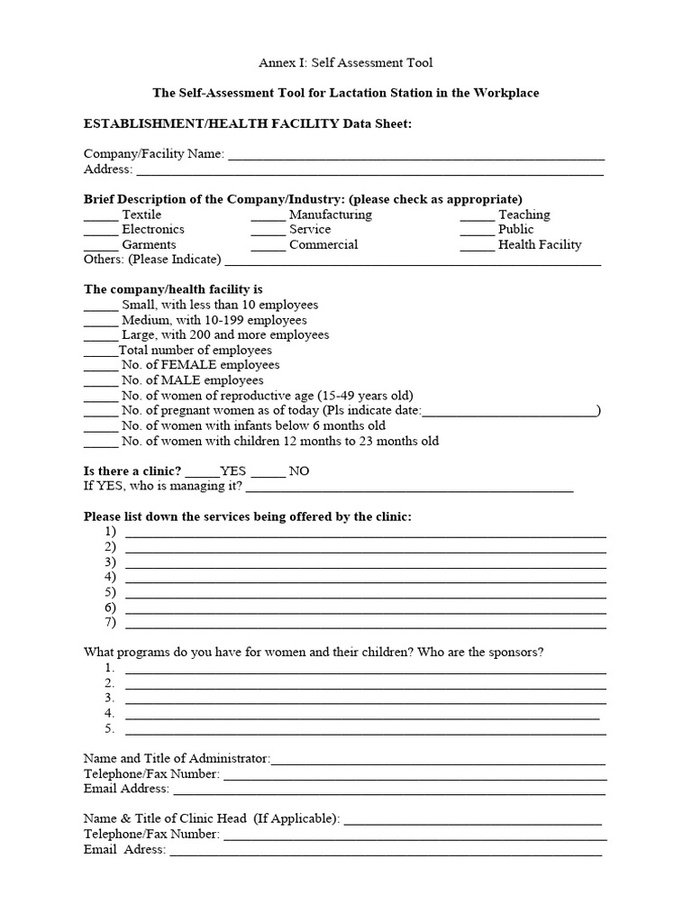 Workplace Lactation Station Assessment Tool | PDF | Breastfeeding | Infancy