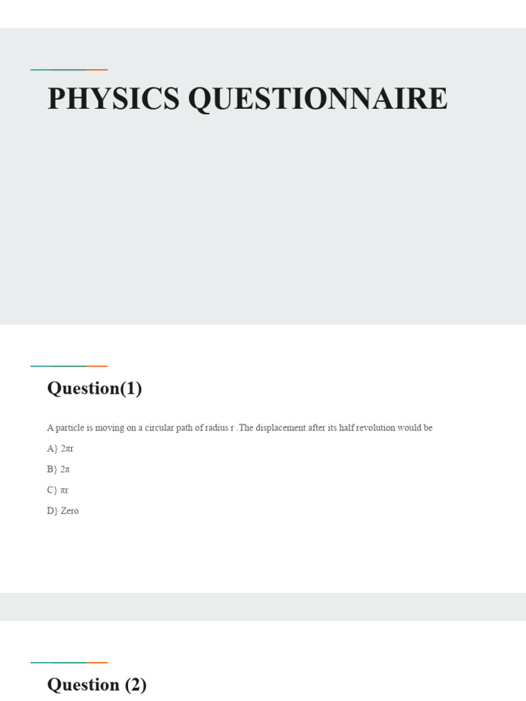 Physics Questionnaire with Problems and Solutions | PDF | Force ...