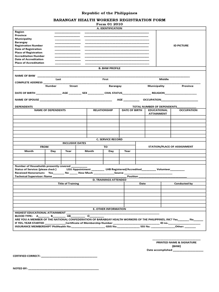 Barangay Health Workers Registration Form | PDF