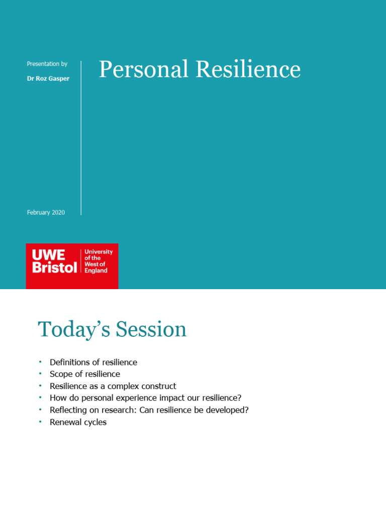 Lecture 5 Personal Resilience Pdf Psychological Resilience