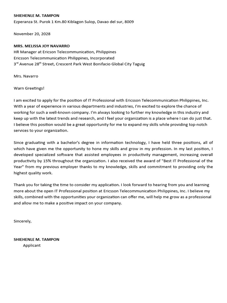 IT Professional Application to Ericsson | PDF