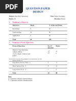 Question Paper Design: Subject: Data Entry Operations Marks: 40 Class: Senior Secondary Duration: 2 Hours