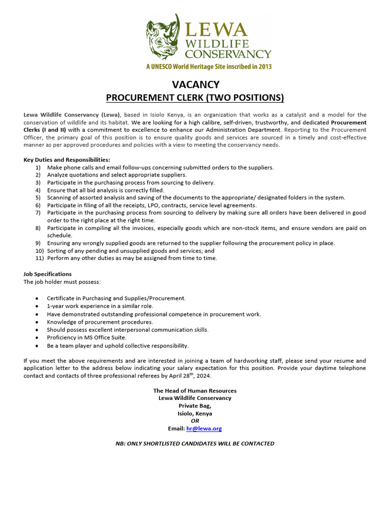 Procurement Clerk Opportunities | PDF | Procurement | Business