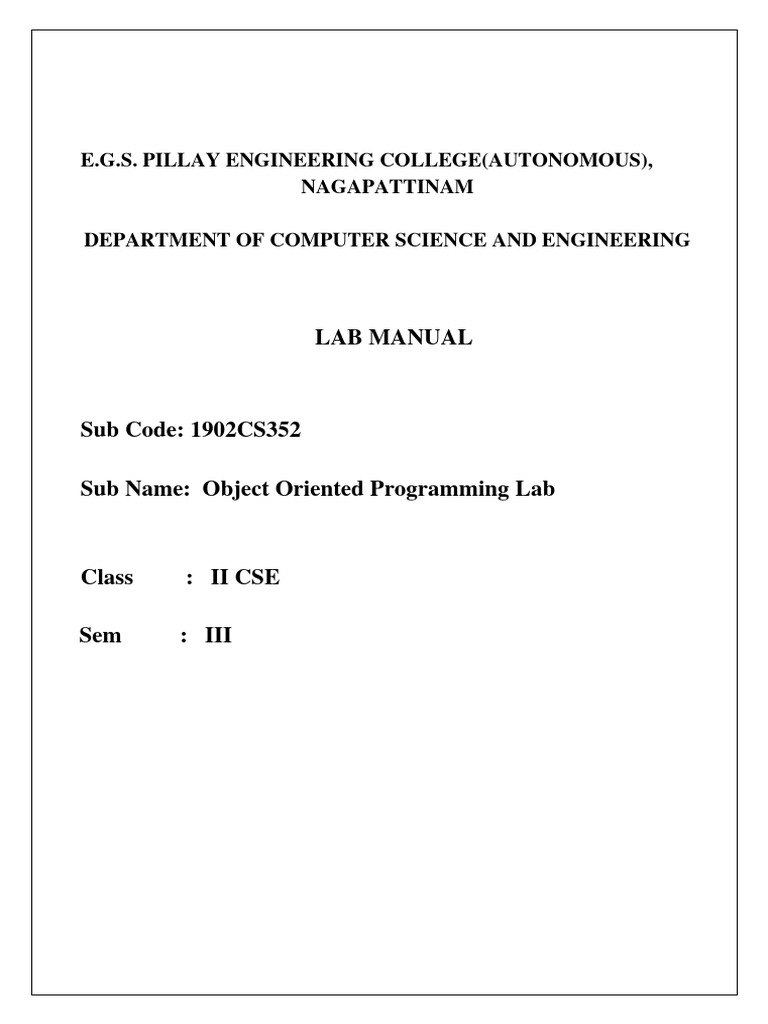 Oops Lab Manual | PDF | Object Oriented Programming | C++