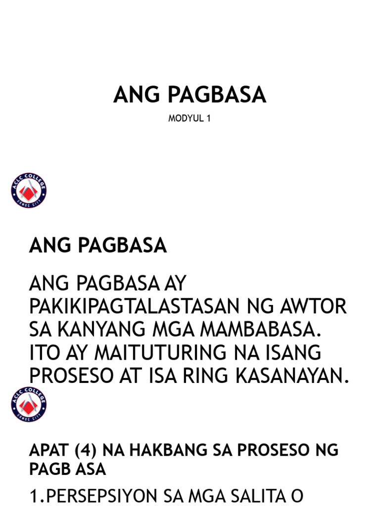 Modyul 1 Ang Pagbasa Pdf