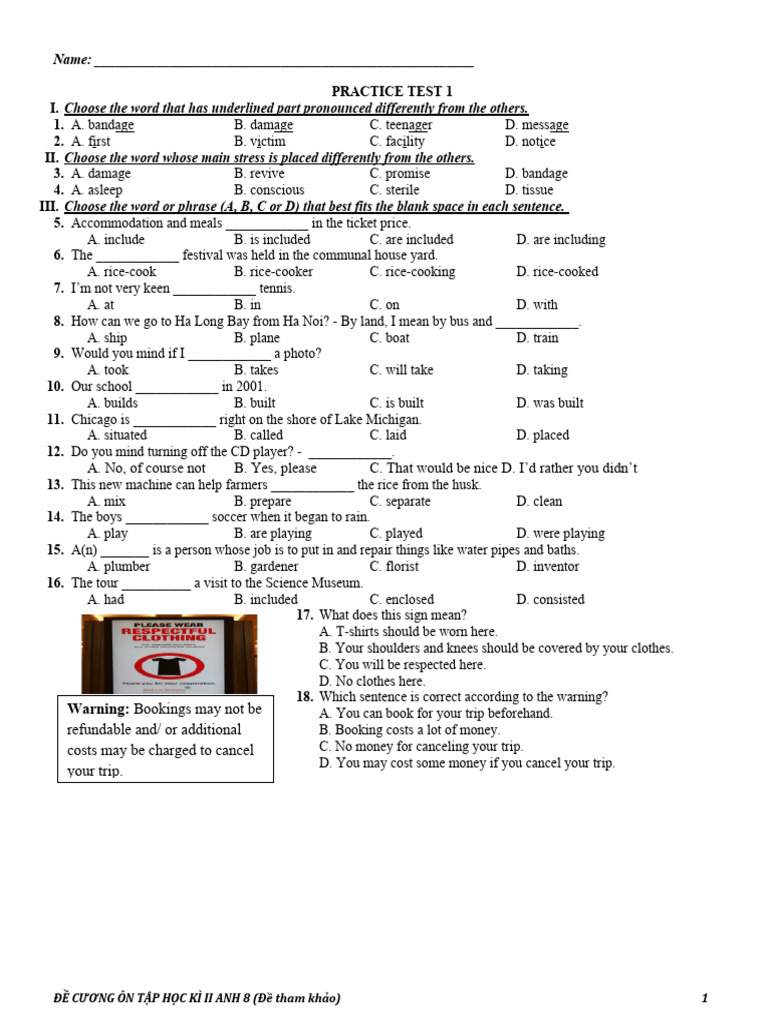 Eighth Grade English Practice Test | PDF | Vietnam