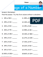 Grade 6 Percentage of A Number Worksheet 1