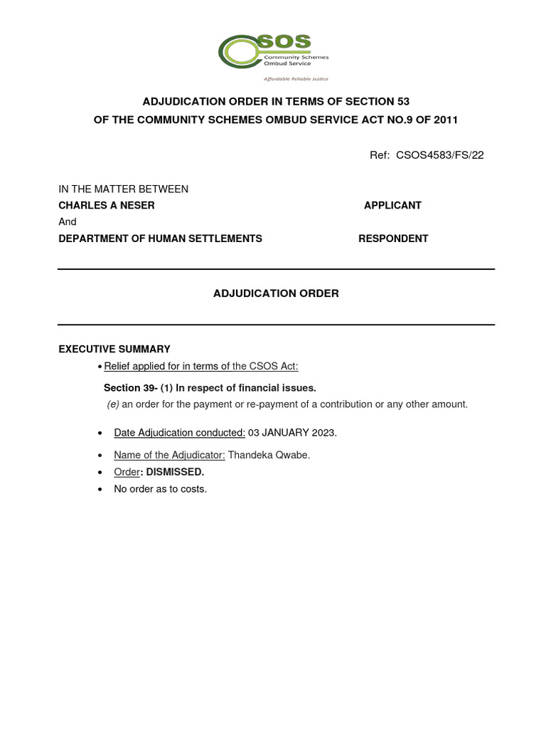 Adjudication Order 4583 | PDF | Adjudication | Justice