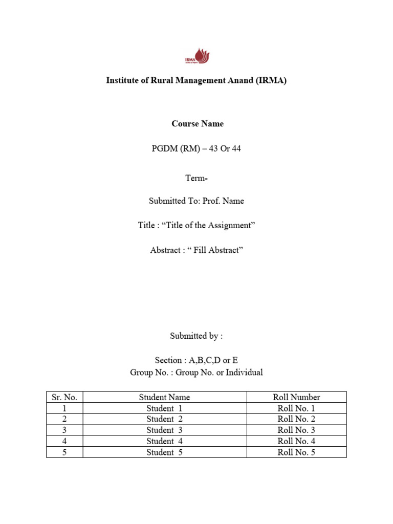 Assignment Front Page Format | PDF